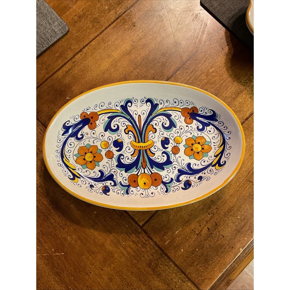 Ceramica Nova Deruta Oval Italian Pottery Tray 10.5” x 7" Hand Painted Italy - Picture 2 of 5